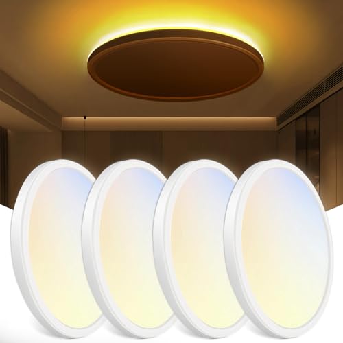 zemty 12 Inch LED Ceiling Light with Night Light 1800K, 4 Pack 3000K/4000K/6500K Dimmable Light Fixtures with Remote Control, Low Profile Lighting for Bedroom Living Room Kitchen-White - color: White, size: 12in-4Pack