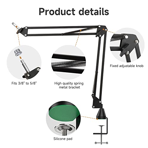 For HyperX Quadcast Boom Arm - Upgraded Mic Arm with Reduce Wind Noises Mic Cover and Cable Sleeve, Metal Scissor Microphone Stand with 3/8" to 5/8" Adapter - color: HyQC Mic Boom Arm