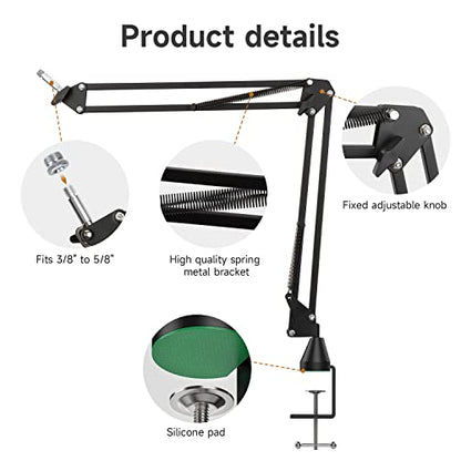 For HyperX Quadcast Boom Arm - Upgraded Mic Arm with Reduce Wind Noises Mic Cover and Cable Sleeve, Metal Scissor Microphone Stand with 3/8" to 5/8" Adapter - color: HyQC Mic Boom Arm