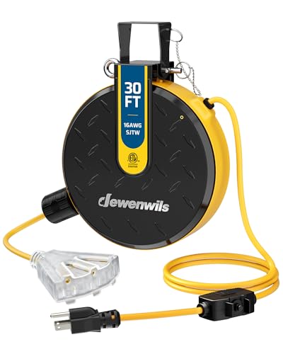 DEWENWILS Ceiling/Wall Mount Retractable Extension Cord Reel with 30FT Cord - color: Yellow