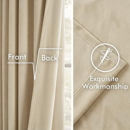 Topfinel 92 Inch Long Velvet Black Out Grommet Curtains 2 Panels,Beige Cream Thermal Insulated Sun Blocking Curtain Drapes Room Divider,Soft Luxury Window Treatments 52" X 92", Bay Window - color: Beige, size: 52"W x 92"L (Pack of 2)