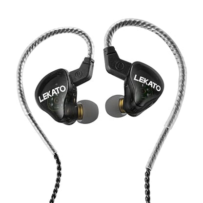 LEKATO H5 Headphones In Ear Monitors Hybrid Hifi IEM Earphones for Musicians Singers Detachable 2Pin Cable 1BA+1DD Wired Gaming Earbuds Professional Deep Bass Sound Isolating (Without Mic, Clear Dark)