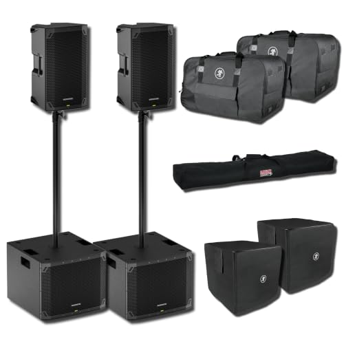 Mackie Thump12v4 Pair 12-Inch 1400W Powered PA Speakers Stereo Full Rig with 2 Thump15Sv4 Subwoofers and 2 SPM400 Poles — 129 dB Dual Sub Stack PA for Mobile DJ, Live Band, Wedding, Events - color: Full Rig Pair Bundle