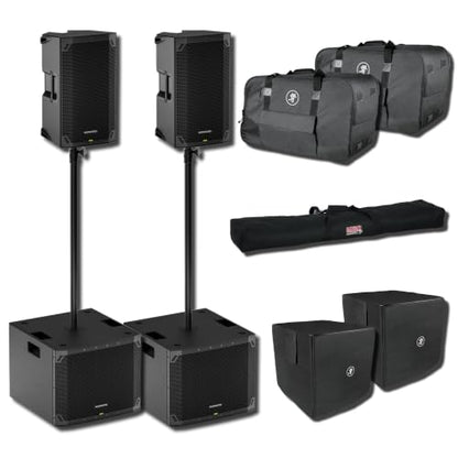 Mackie Thump12v4 Pair 12-Inch 1400W Powered PA Speakers Stereo Full Rig with 2 Thump15Sv4 Subwoofers and 2 SPM400 Poles — 129 dB Dual Sub Stack PA for Mobile DJ, Live Band, Wedding, Events - color: Full Rig Pair Bundle