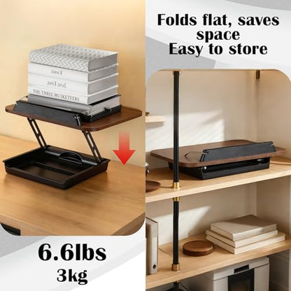 Wooden Book Stand for Reading with Storage Box Non-Slip Base | Adjustable Height & Angle, Foldable Desktop Riser with Page Clip, Hands Free, for Kitchen Counter, Cookbook, Recipe, Laptop