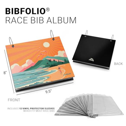Gone For a Run BibFOLIO Race Bib Album - Miles of Sunshine - 9.5x8 | Wood Cover, Twist Cable Rings, Race Bib Holder, Holds Up to 100 Bibs, Includes 12 Vinyl Sleeves, Marathon Runner Gift - color: Miles of Sunshine