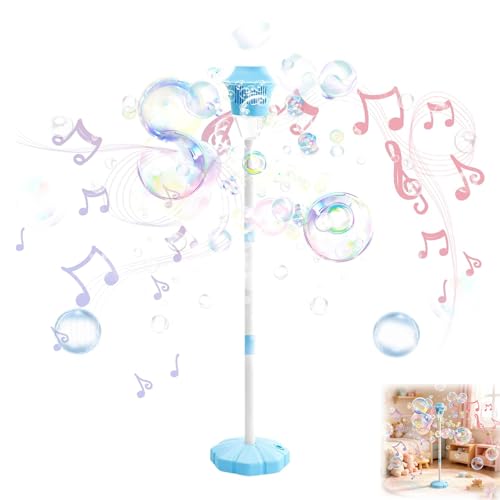 New Bubble Machine, 47in Rechargeable Automatic Bubble Maker with Light Music, 3 Level Heights Adjustable, Detachable Bubble Wand for Outdoor Party Wedding, Includes Bubble Solution (Blue) - color: Blue