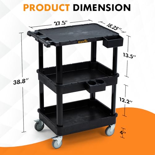 ELAFROS 3-Tier Flat Top & Deep Tub Rolling Utility Cart, 27.5 x 18.25 in (Pack of 2) - size: 27.5" x 18.25" x 38.8" (Pack of 2)