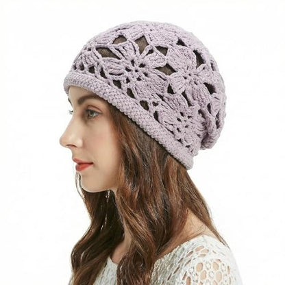 ZLYC Women Cotton Crochet Slouchy Beanie Hat Handmade Knit Summer Skull Cap | Lightweight breathable,boho casual chic look,travel photos festival party,café commute daily wear,beach concert gathering - color: Crochet Purple