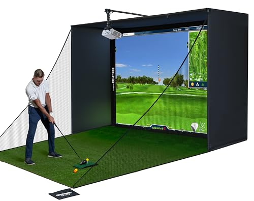Complete Golf Simulator Enclosure Package – 4K-Ready Impact Screen with Blackout Cage, Projector Mount, Frame Poles, Side Shank Nets | Indoor & Garage Practice | Easy Setup | 12-Month Warranty - size: 12 x 9'4 x 5