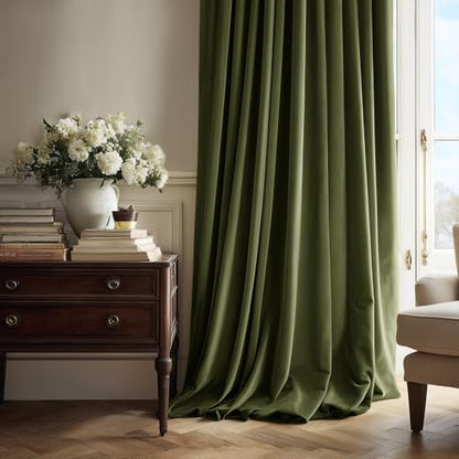Pinch Pleated Velvet Curtains with Hooks 40x94 Inches, Hunter Green - color: Olive Green, size: 40"W x 94"L (Pack of 2)