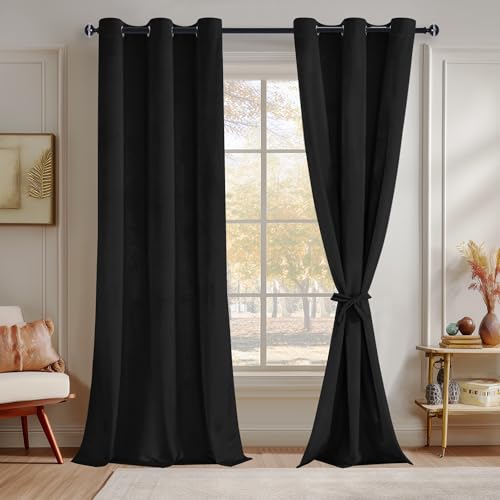 JIUZHEN Blcak Velvet Blackout Curtains 84 Inch for Living Room/Bedroom - color: Black, size: 42"W x 84"L (Pack of 2)