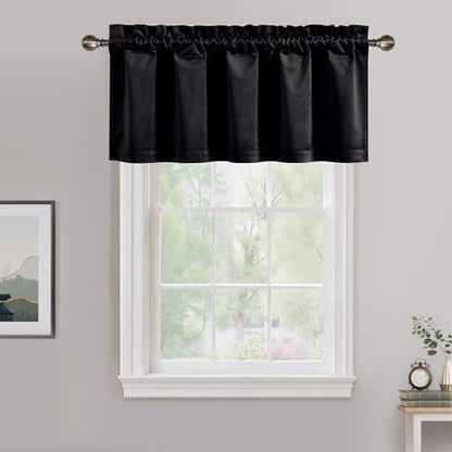 NICETOWN Black Velvet Valance Curtains for Windows 16 inch Length, Kitchen Window Treatment Room Darkening, W52 x L16, 1 Panel - color: Black Series - Black, size: 52"W x 16"L (Pack of 1)