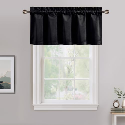 NICETOWN Black Velvet Valance Curtains for Windows 16 inch Length - color: Black Series - Black, size: 52"W x 16"L (Pack of 1)