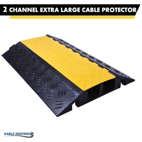 Kable Kontrol Atlas Heavy Duty Cable Protector Ramp - 2 Channel - 1 Pc - 35” Long Black & Yellow – 32000 Lbs Capacity - Rubber Speed Bump Wire Protector Cord Cover – CP9985 - size: 2 Channel - 35" - 1 Unit
