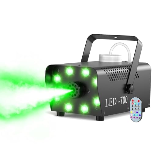 700W Professional Smoke & Fog Machine with 14 Color LED Lights – Wireless Remote Control, Continuous Spray, Durable Design – Perfect for Halloween Weddings Party Event - color: 1 PACK