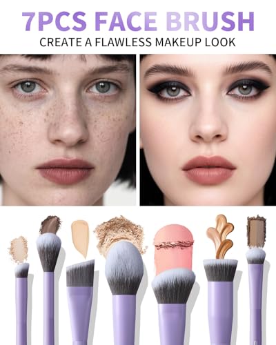 EIGSHOW Makeup Brushes Set, 15Pcs Professional Make Up Brush with Silver Ion Bristles for Foundation Powder Blush Highlighter Concealer Eyeshadow Eyeliner, Travel Gift Set (Matte Purple) - color: Matte Purple