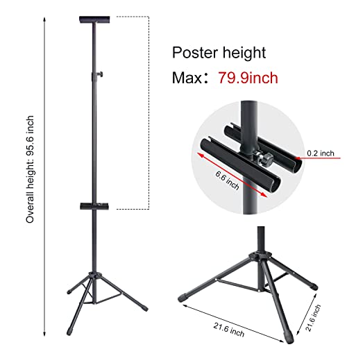 AKTOP Heavy Duty Tripod Banner Stand, Adjustable Poster Stand for Display | Double-Sided Floor Sign Holder Fits Banners Up to 79.9 in, Wind-Resistant Metal Alloy, Adjustable Height, For Stores & Events