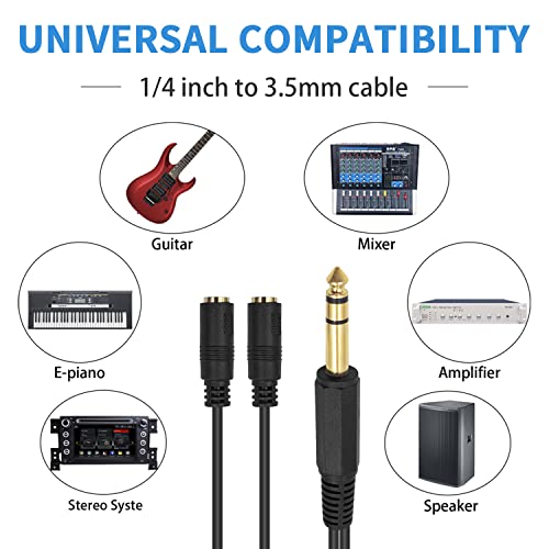 Poyiccot 1/4 to 3.5mm Adapter, 3.5mm to 1/4 Headphone Adapter, 6.35mm 1/4 inch TRS Stereo Male to 2 Dual (Mini) 1/8 inch Stereo Female Y Splitter Cable 20cm/8inch (635M-235FM)
