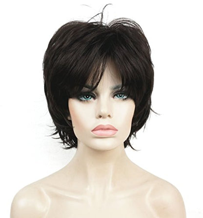 Lydell Short Layered Shaggy Full Wavy Synthetic Wigs (Dark Brown) - color: #4 Dark Brown