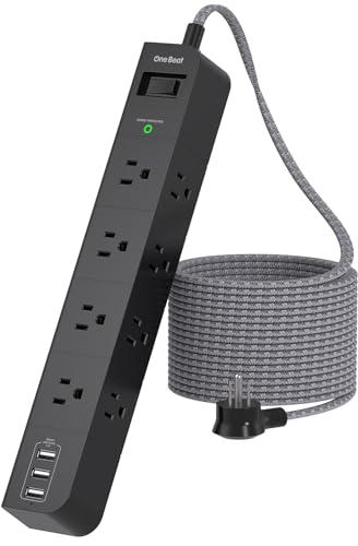 10 ft Surge Protector Power Strip, Flat Plug Extension Cord with 8 Widely Spaced AC Outlets and 3 USB Ports, ETL Listed Desktop Charging Station for Home Office Travel Computer Wall Mount, Black - color: Black, size: 10FT