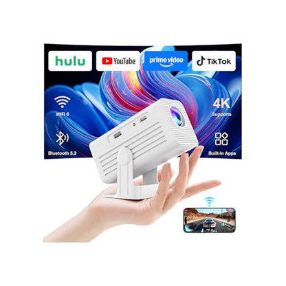 Mini Projector with Wifi and Bluetooth,4K Supported Smart Projector | Built-in Apps,XENPONAD Portable Projector for Bedroom Celling Camping & Outdoor, Movie Projector with Speaker, Auto Keyston