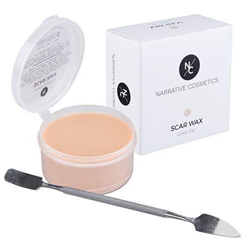 Narrative Cosmetics Scar Wax SFX Makeup Kit with Spatula | Moldable Special Effects Wax for Fake Wounds, Cuts & Injuries | Halloween, Cosplay & Film Makeup | Easy to Blend, Fair Color, 2.5 Oz