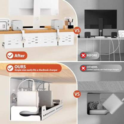 Univivi Under Desk Cable Management Tray, Cable Management, 32 inch, White | Durable Steel Material, Under Desk Cable Tray with No-Drill C-Clamp and Screw Mount, Wire Management for Office/Home - color: White, size: 32"