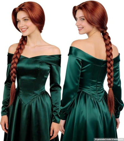 Red Brown Braided Cosplay Wig, Long Synthetic Costume Hair | Adjustable cap included, long red-brown braid for princess costume, Halloween, fantasy dress-up, parties, and role play - color: Red