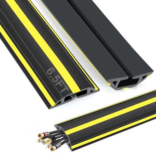 6.5 ft Cord Covers for Wires on Floor, Heavy Duty PVC Duct Floor Cord Cover, Floor Cable Cover Easy to Unroll Prevent Trip Hazard for Home Office or Outdoor Settings - size: 6.5 Feet - Black and Yellow - 1 Pack