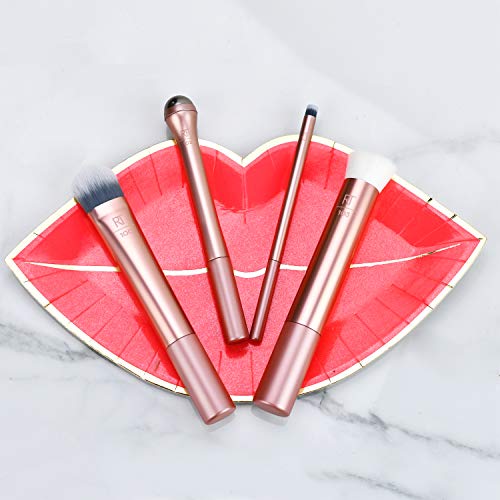 Real Techniques Prep and Prime Makeup Brush Set, Ideal for Exfoliating & Applying Primers, Moisturizers, & Serums, Skincare Tools, Synthetic Bristles, Cruelty-Free & Vegan, 4 Piece Set - color: Black;Silver, size: 4 Count (Pack of 1)
