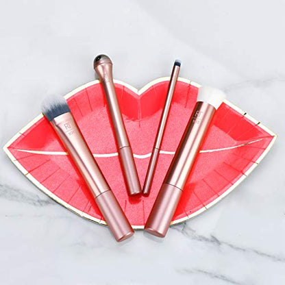 Real Techniques Prep and Prime Makeup Brush Set, Ideal for Exfoliating & Applying Primers, Moisturizers, & Serums, Skincare Tools, Synthetic Bristles, Cruelty-Free & Vegan, 4 Piece Set - color: Black;Silver, size: 4 Count (Pack of 1)