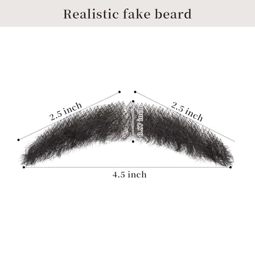 Parceria Realistic Mustache, Natural Looking Costume Facial Hair, Human Hair Curly Fake Beard and Mustache, Trimmable and Customizable Beard Invisible Lace for Men (QSH Black Beard) - color: QSH Black Beard