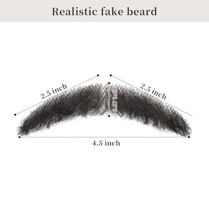 Parceria Realistic Mustache, Natural Looking Costume Facial Hair, Human Hair Curly Fake Beard and Mustache, Trimmable and Customizable Beard Invisible Lace for Men (QSH Black Beard) - color: QSH Black Beard