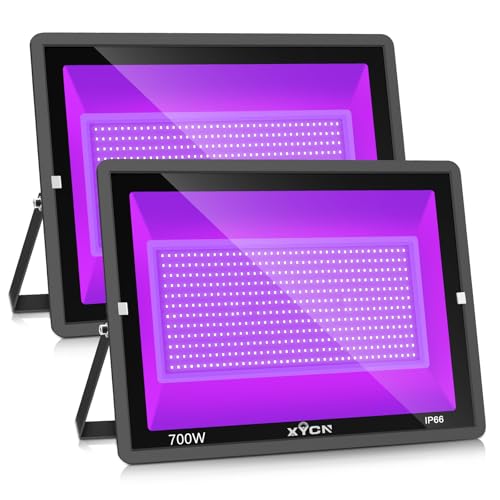 XYCN 2 Pack 700W LED Black Lights, 395nm to 410nm Flood Blacklight Light with Plug,Outdoor IP66 Waterproof for Glow in The Dark, Dance Party, Stage Lighting, Body Paint, Fluorescent Poster, Neon Glow - color: 2pack 700w Led Black Light
