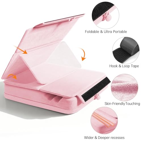 Tablet Pillow Stand with Storage, Foldable iPad Holder for Lep, Bed, Sofa, and Desk - Soft Pad Dock with Pocket and Stylus Mount Compatible with 4-13" iPad Pro/Air/Mini, Galaxy Tab, Kindle - color: Pink01