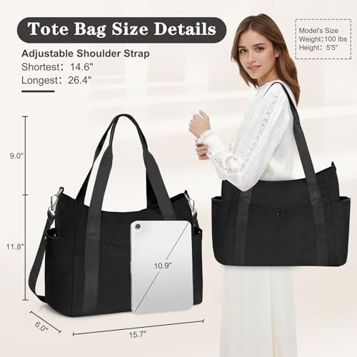 Geestock Tote Bag for Women, Lightweight Large Work Tote Bag, Nurse Handbag Multi-pocket Shoulder Crossbody Tote Bags - color: Black