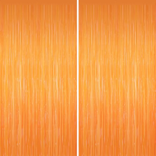 Orange Tinsel Backdrop, 2 Pack Foil Fringe Curtains for Party Decor - color: Orange, size: 39.4"W x 78.7"L (Pack of 2)