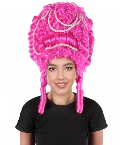 HPO Adult Women's Baroque French Revolution Queen Marry Wig Collection, Fuchsia Color, Premium Breathable Capless Cap (Fuchsia) - color: Fuchsia