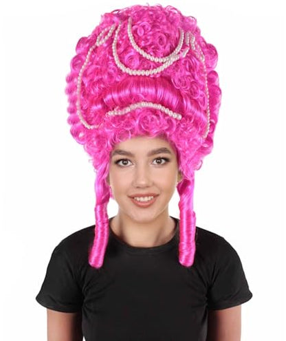 HPO Adult Women's Baroque French Revolution Queen Marry Wig Collection, Fuchsia Color, Premium Breathable Capless Cap (Fuchsia) - color: Fuchsia