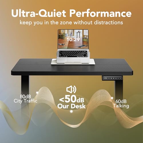 HUANUO 40x24 Inch Electric Standing Desk, Adjustable, Carbon Fiber Black | 176 Lbs Capacity, Smooth Home Office Desk, 4 Memory Presets & Headphone Hooks, 28.3–46.5 Inch Height Range, Easy to assemble - color: Carbon Fiber Black, size: 40" X 24"