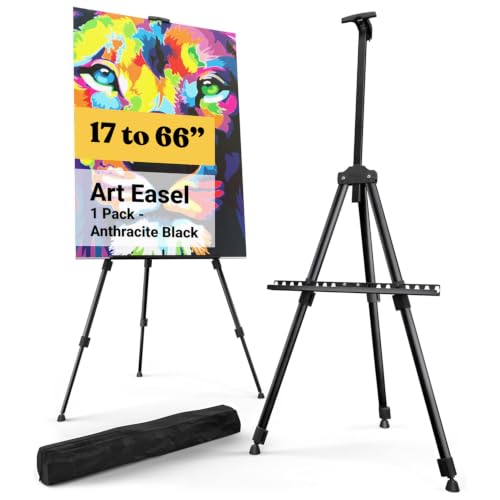 T-Sign 17 to 66 Inch Heavy Duty Easel Stand - Adjustable Metal Tripod Art Easel for Painting and Display, Portable Canvas Stand with Carrying Bag for Artists, Tabletop and Outdoor Use (Black, 1 Pack) - style: 66 Inch Anthracite Black (1 Pack)