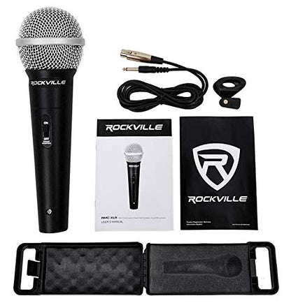 Rockville RMC-XLR Dynamic Metal Microphone with 2 Cables, 4-Pack | Neodymium, Unidirectional, XLR and 1/4 Connectors, 10 Ft OFC Copper, M-56 Cartridge, Mic Clip, Carry Case, DJ Handheld Wired