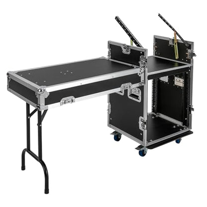 12U Mobile PA DJ Rack Road Case, Network & Stereo Rack with DJ Mixer Tops, Heavy-Duty 2-Tier Studio Equipment Cabinet with 4 Wheels, Amplifier Mixer Storage Stand for Live Sound, KTV, Home Theater - size: 12U / Side Table