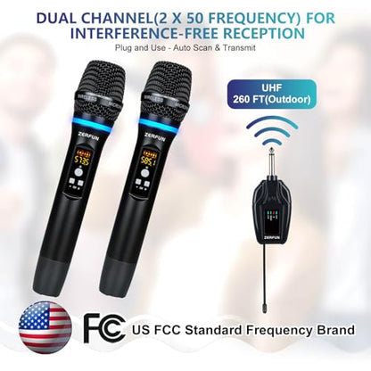 Dual Wireless Microphones Rechargeable, UHF Metal Wireless Mic System Cordless Microphone Professional with Channel Control for Karaoke Singing Church Events - style: WM-2 B