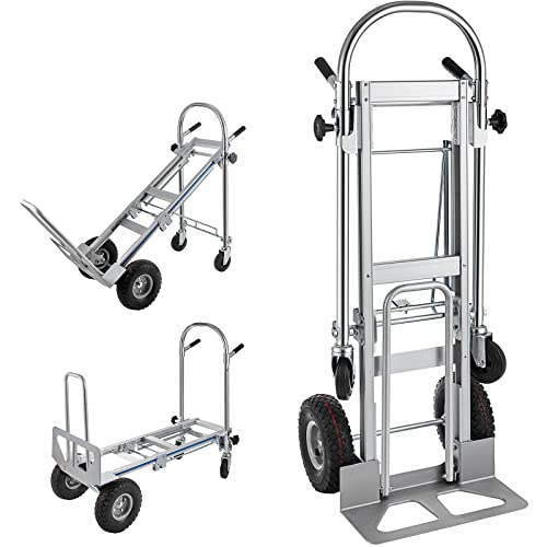 TOPDEEP 3in1 Aluminum Hand Truck,Convertible Hand Truck Dolly Large Size 1000 lb Capacity, Utility Cart Converts from Hand Truck to Platform Cart with 10" Hi Tech Rubber Wheels