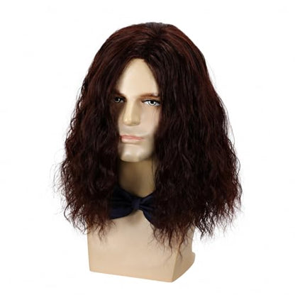 Mens Brown Curly Wig Mid Length Wavy Synthetic Hair Wigs for Men Male Costume Party Cosplay Halloween or Fun (14inch, Dark Brown) - color: Short Dark Brown