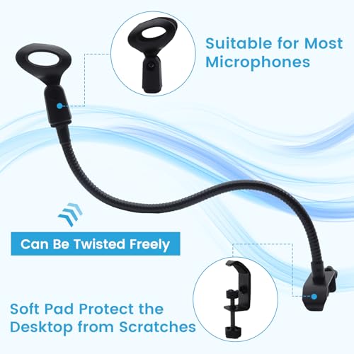 Microphone Stand, Mic Arm Mic Stand Desktop Mount With Clip Flexible Gooseneck for Podcast Gaming Streaming Radio Studio Meetings Lectures