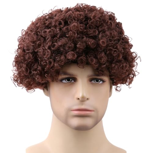 Funny Wigs Brown Afro Curly Wig for Women Men Fans Wig Disco Hippie Party Clown Wigs for Halloween Christmas Costume Cosplay Music Festiva(Common Size,Coffee Brown) - color: Coffee Brown, size: Common Size