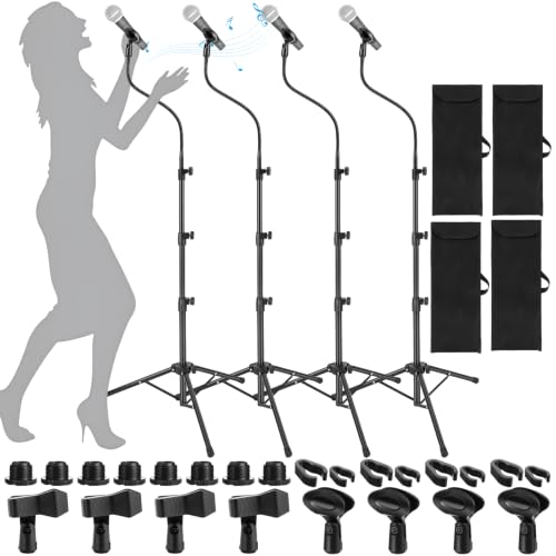 Relaxweex 4 Pcs Tripod Microphone Stand Boom Arm Floor Mic Stand with Carrying Bag and Mic Clips for Singing Stage Wedding Karaoke Church (Flexible Style) - style: Flexible Style